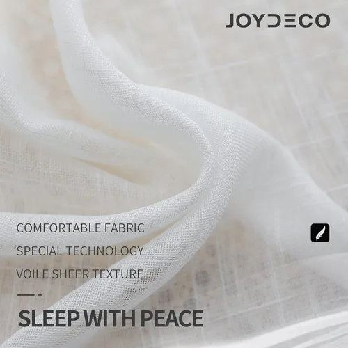Vista 2 de Joydeco Juego de 2 paneles de cortinas traslúcidas blancas de 84 pulgadas de largo, cortinas traslúcidas de lino con bolsillo para barra
