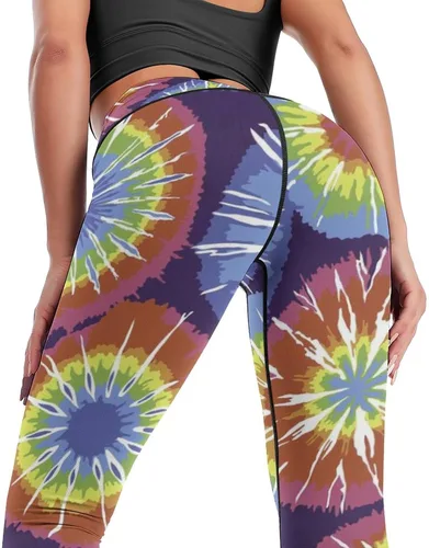 Vista 3 de Rainbow Dots Tie Dye High Waist Yoga Pants Tummy Control Stretch Leggings for Women