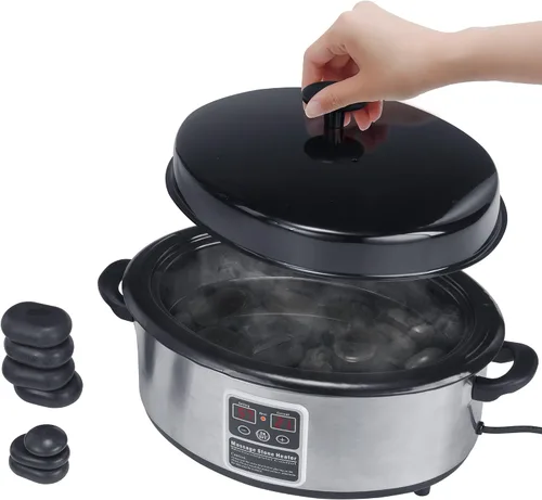 Vista 10 de Master Massage - Calentador eléctrico profesional de piedra de masaje 2 en 1 y 3 botellas de aceite de masaje y loción y calentador de gel,