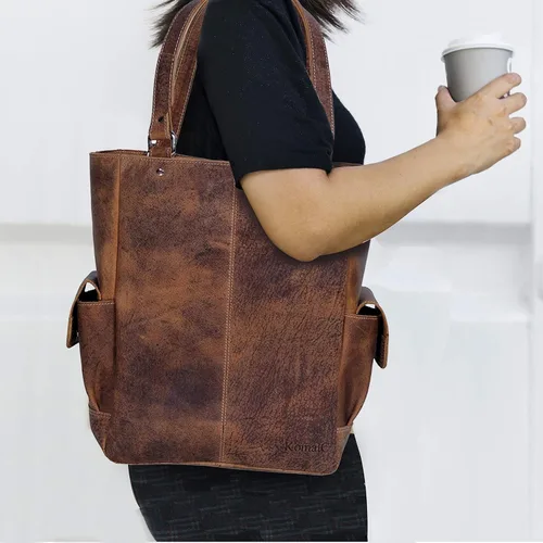 Vista 4 de KomalC Bolso de mano de cuero genuino suave Chicago Buff, elegante bolsa de hombro para comprador