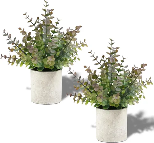 Vista 15 de Coferset 2 Pack Small Fake Plants Eucalyptus Potted,Black Negro-pequeño