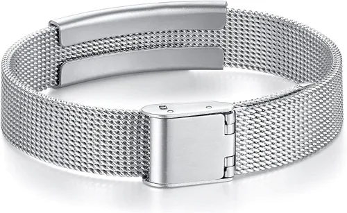 Vista 2 de Pulsera de alerta de linfedema, ajustable, malla de acero inoxidable, sin bp, sin agujas, para mujeres, pulseras médicas de emergencia para cáncer