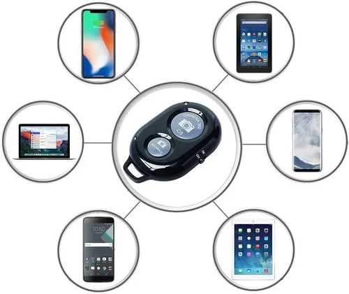 Vista 8 de eCostConnection Botones de obturador de control remoto inalámbrico para teléfonos inteligentes iPhone y Android, 1, negro, redondo con paño