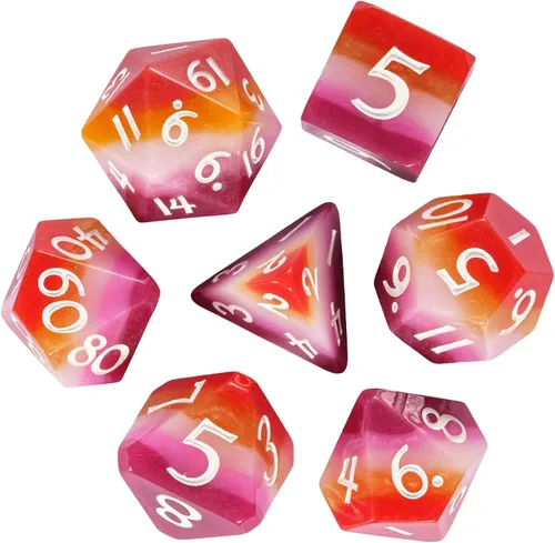 Vista 41 de Juego de dados de resina para DND, juego de 7 dados poliédricos negros D&D rellenos con papel de colores brillantes para juegos de rol
