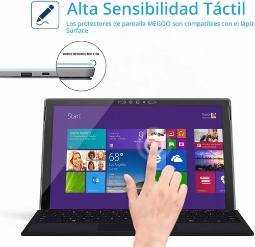 Vista 3 de Megoo Paquete de 2 protectores de pantalla para Surface Pro 7 Plus/Surface Pro 7, ultra transparente/de alta respuesta/vidrio templado, compatible