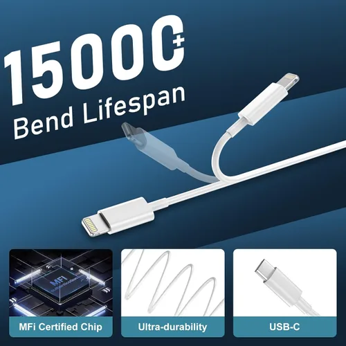 Vista 6 de DiHines Cargador rápido para teléfono 14 13 12 11, cable de carga Lightning de 3 pies con bloque de carga USB C de 20 W para teléfono 14/14 Pro