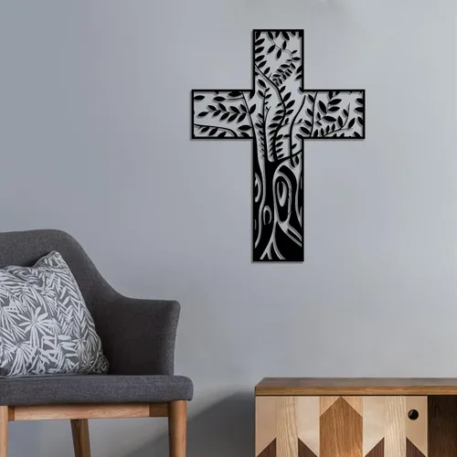 Vista 2 de Cruz de pared de metal con árbol de la vida, decoración de pared religiosa para colgar, arte de pared de árbol de metal, arte de pared de metal