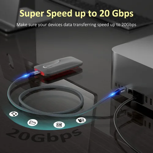 Vista 3 de QCEs Cable corto USB C a USB C 3.2 Gen 2 de 1.65 pies, transferencia de datos de alta velocidad de 20 Gbps, pantalla 4K, carga rápida de 100 W