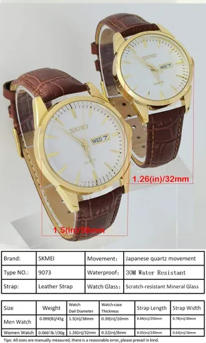 Vista 5 de SKMEI Pair Watches for Couples Men and Women His and Hers Watch Set Husband Wife Valentines Matching Wrist Watch Wedding Gifts Waterproof Business