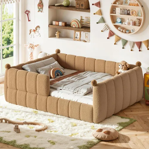 Vista 13 de Bellemave Cama Montessori tapizada de tamaño individual con valla, color Peluche beige