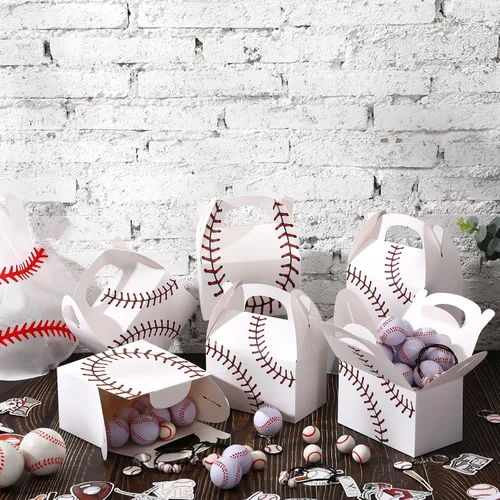 Vista 5 de Aoriher 30 cajas de golosinas de béisbol, regalos de fiesta de béisbol, bolsas de regalo temáticas deportivas con asas, decoraciones de fiesta