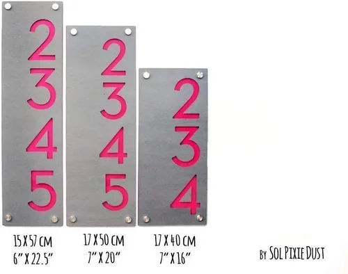 Vista 3 de Números de casa modernos, concreto con acrílico blanco, vertical, dirección contemporánea, placa de señal, número de puerta