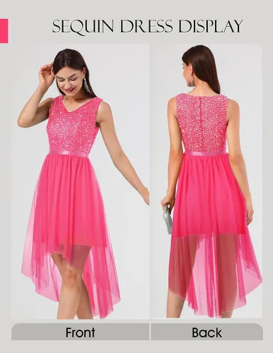 Vista 2 de BeryLove - Vestido formal, sin mangas, con encaje, holgado y por debajo de la rodilla para mujer, para fiesta, verano, boda y cóctel