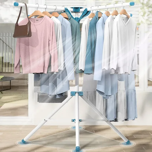 Vista 2 de Estante de secado de ropa plegable, estantes portátiles de ropa para interiores, percha de ropa portátil, soporte de trípode plegable independiente