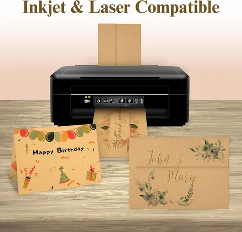 Vista 5 de Goefun Tarjetas y sobres de papel kraft marrón de 5 x 7 pulgadas, sobres A7 autosellados con cartulina marrón plegada de 5 x 7 pulgadas, paquete