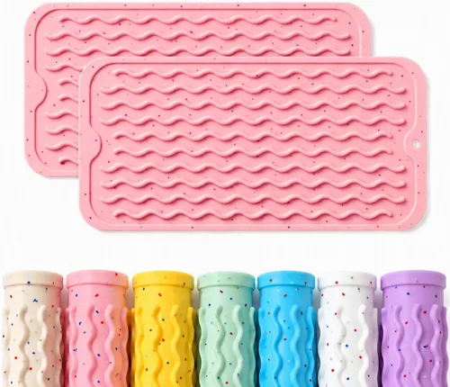 Vista 18 de CAKETIME Paquete de 2 tapetes de secado de platos de silicona multicolor para encimera de cocina, comedor, manteles individuales resistentes al