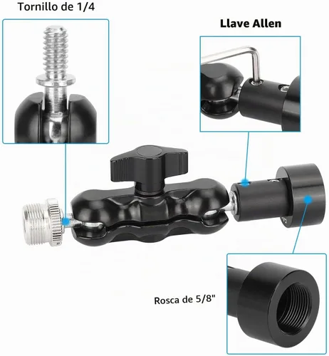 Vista 2 de CAMVATE - Soporte de micrófono con cabeza esférica con adaptador macho y hembra de 5/8 "-27
