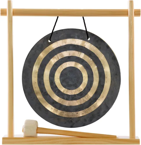 Vista 7 de 8" to 10" Gongs on My Little Pagoda Gong Stand Includes Stand, Mallet, & Your Choice of Gong/Perfect Desktop Gong/Sound Healing & Meditation/Bronze