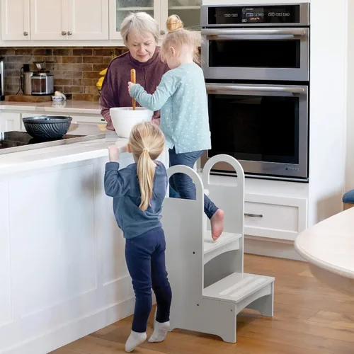 Vista 2 de Guidecraft Taburete de cocina y baño de madera de altura alta - gris: taburete de madera para niños y adultos - Muebles de calidad
