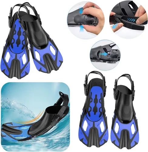 Vista 2 de Aletas de natación para esnórquel, aletas ajustables de tamaño de viaje, aletas cortas de natación para regazo, natación, buceo, adultos, hombres