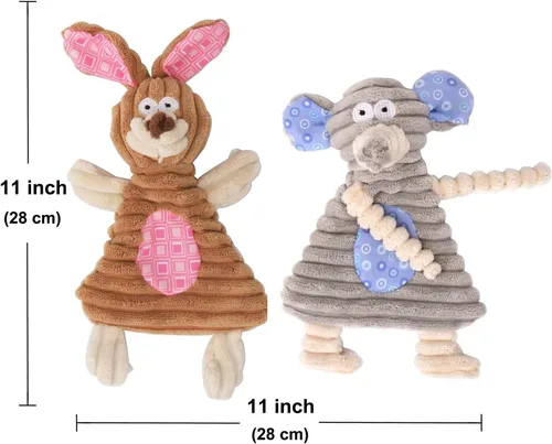 Vista 5 de Comtim Juguetes para perros sin relleno con chirriador, juguetes duraderos para masticar, perros pequeños y cachorros, conejo y elefante