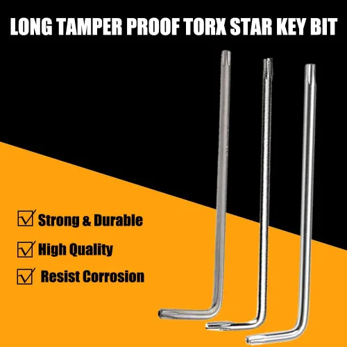Vista 5 de Utoolmart T10 largo a prueba de manipulaciones Torx Star Key Bit Llave en forma de L niquelado 1 unids