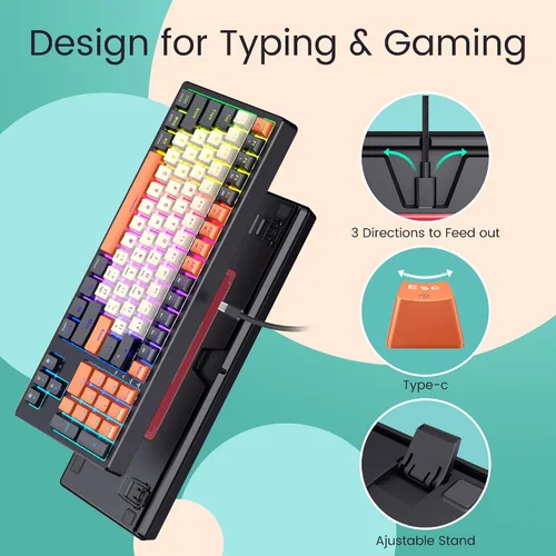 Vista 6 de RisoPhy Gasket - Teclado mecánico programable de 93 teclas con retroiluminación RGB, interruptor rojo intercambiable en caliente, teclado