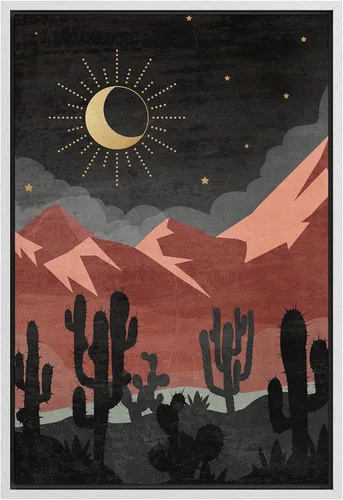 Vista 21 de SIGNFORD Lienzo enmarcado para pared, camino del desierto con cactus, naturaleza silvestre, ilustraciones modernas, arte decorativo, rústico
