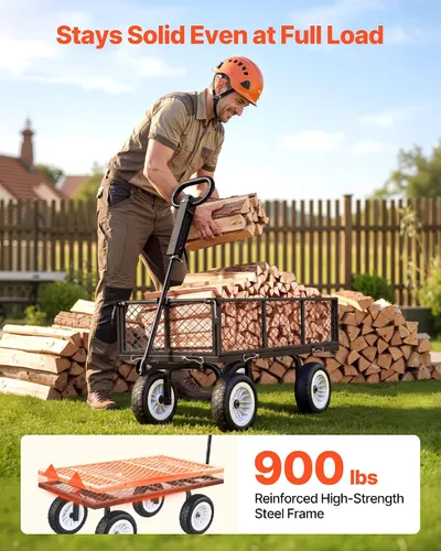 Vista 2 de VEVOR Carrito de jardín de acero de 900 libras, mango 2 en 1, carro de jardín extraíble resistente con neumáticos libres de 10 pulgadas, carrito