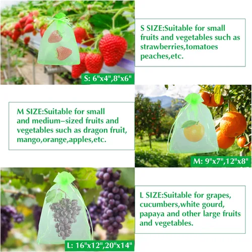 Vista 5 de Kikhope 100 bolsas de protección de frutas, bolsas de red de frutas de 6 x 4 pulgadas, bolsas de red de jardín con cordón, bolsas de red