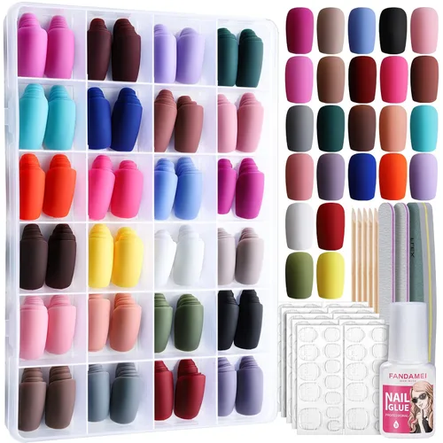 Vista 9 de FANDAMEI - Uñas de presión, 576 uñas postizas en 24 colores, uñas acrílicas de almendra de longitud media, cobertura completa, brillantes