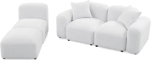Vista 4 de Sofá en forma de L, moderno sofá modular modular para sala de estar, cómodo sofá de asiento profundo Cloud Boucle, tela de terciopelo de peluche