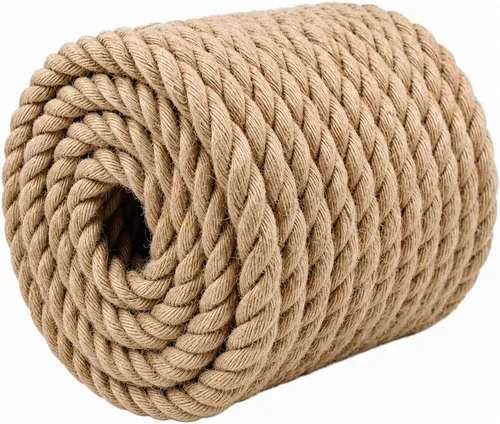 Vista 9 de Cuerda de yute trenzado (3/4 pulgadas x 20 pies), cuerda de cáñamo gruesa natural para manualidades, barandillas, hamaca, decoración