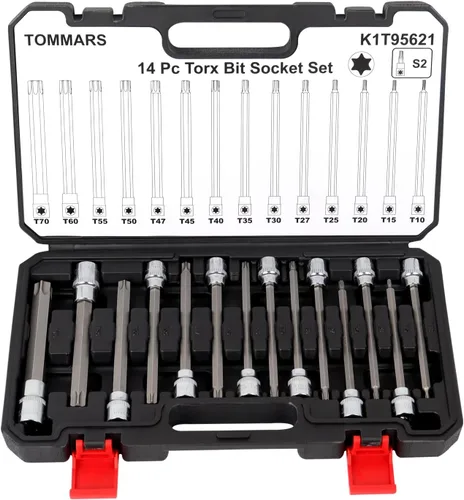 Vista 8 de TOMMARS Juego de 60 piezas de enchufes de brocas Torx Master y juego de enchufes externos de 1/4", 3/8", 1/2" de transmisión, brocas de acero S2