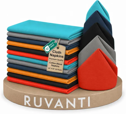 Vista 50 de Ruvanti - Juego de 4 servilletas de tela de 45x45 centímetros, lavables, suaves, duraderas, absorbentes, mezcla de algodón. Servilletas de mesa