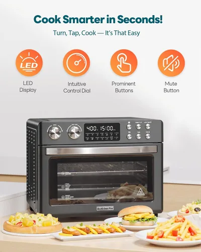 Vista 7 de Combo de horno tostador y freidora de aire de 28 cuartos de galón Negro