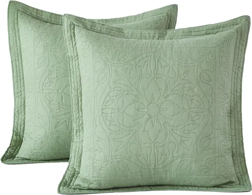 Vista 31 de WINLIFE Funda de almohada acolchada 100% algodón con estampado floral tamaño estándar (azul bebé)