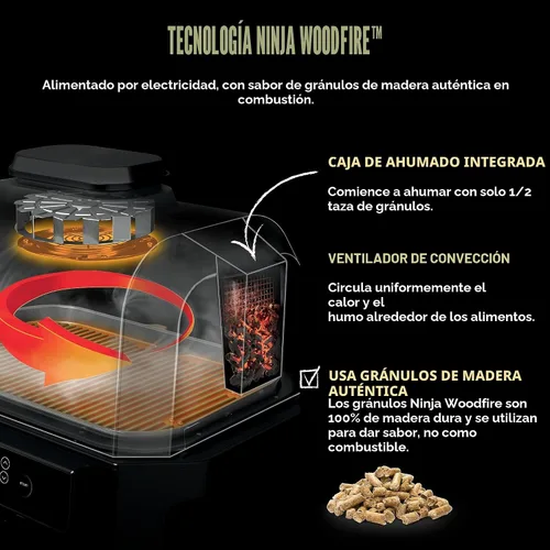Vista 12 de Ninja Parrilla y ahumador Woodfire Pro XL para exteriores Parrilla 4 en 1, ahumador de barbacoa, freidora de aire y horneado Portátil