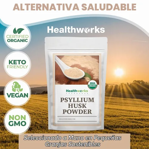 Vista 6 de Healthworks Superfoods Polvo orgánico de cáscara de psyllium 1 lb de fibra