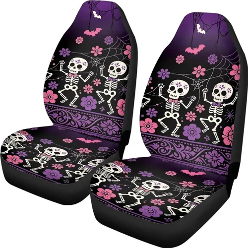 Vista 35 de Mumeson Fundas protectoras de asiento delantero de automóvil con estampado de calavera y girasol, fundas elásticas para asiento de automóvil, 2