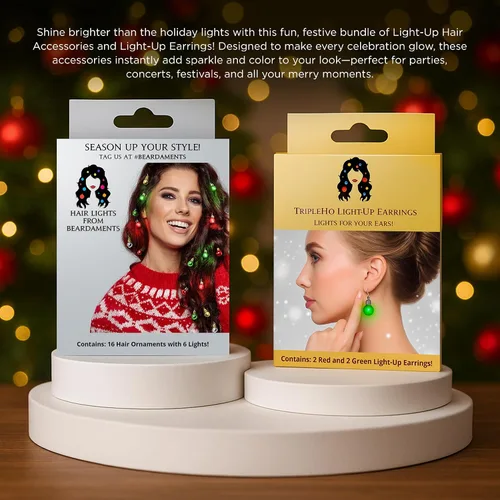 Vista 2 de Beardaments Paquete de luces para el cabello y los aretes: el juego original de 16 piezas para el cabello y 4 piezas de luces