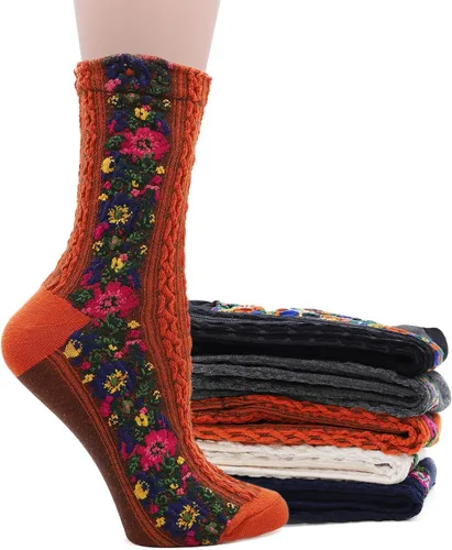 Vista 6 de Calcetines de algodón Crew para mujer, estilo vintage, pack de 5 pares, talla única