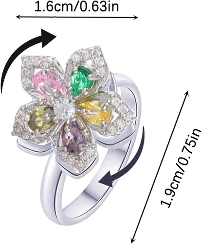 Vista 2 de Sunflower Ring Spinning Fidget Rings for Anxiety Open Adjustable Spinner Sun Ring Creative Relieving Stress Rotating Jewelry