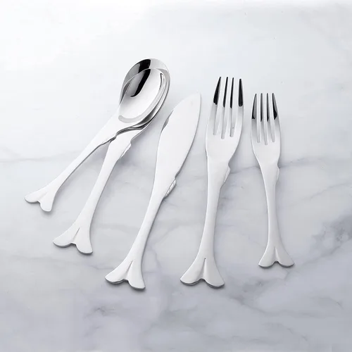 Vista 5 de Supreme Housewares Juego de cubiertos de 20 piezas en forma de pez, acero inoxidable 18/8, servicio para 4, pulido espejo, apto para lavavajillas