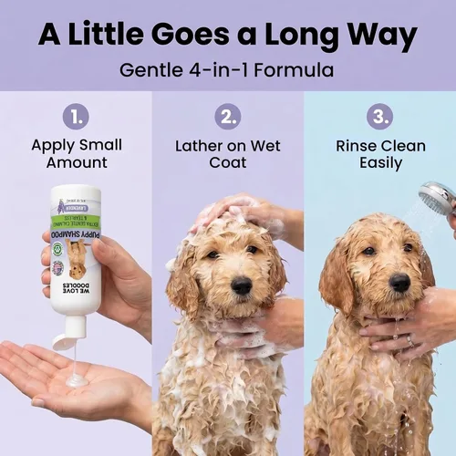 Vista 4 de Champú y acondicionador para cachorros, fabricado en Estados Unidos, sin lágrimas, el mejor champú para cachorros, lavado de piel sensible