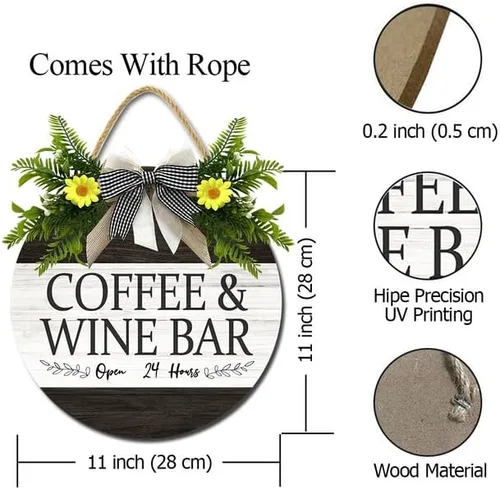 Vista 7 de Letrero de madera rústica para cafetería y vinos, decoración de pared para cafetería, decoración de pared, para inauguración de la casa, cafetería