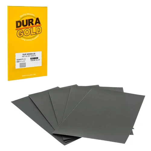 Vista 11 de Dura-Gold Hojas de papel de lija húmedas o secas de 5-1/2 x 9 pulgadas, variedad de grano 150, 220, 320, 400, 600 (5 cada una, 25 en total) - Lijado