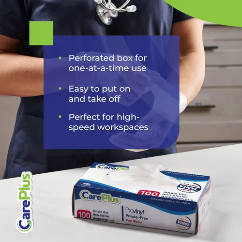 Vista 6 de CARE PLUS Pro - Guantes de vinilo transparentes de tamaño pequeño, 100 unidades Sin látex, sin polvo, resistentes, no estériles, Guantes