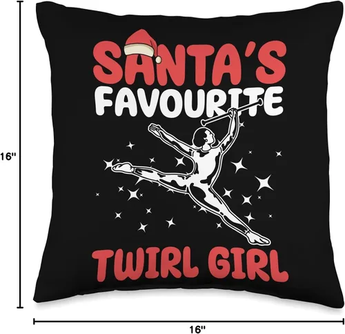 Vista 4 de Baton Twirling & Majorette Dance Designs Almohada con diseño navideño de niña para Baton Twirler, 16 x 16 pulgadas, multicolor