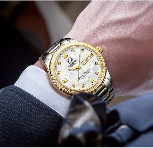 Vista 6 de CARNIVAL Mens Dial Automatic Full Gold Stainless Steel Sapphire Glass Waterproof Men Black Watch